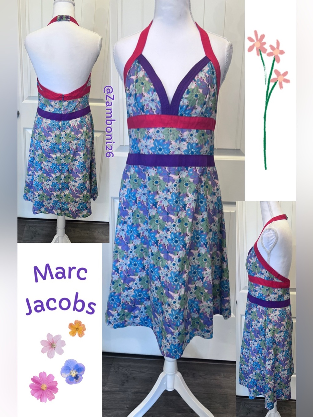 Marc Jacobs Poppy Garden Halter Dress Blue Lilac Rory Gilmore Girls Y2K Sz 6